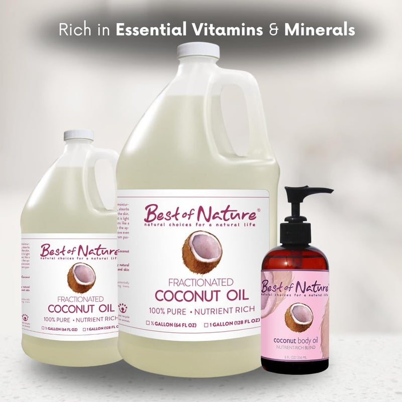 Best of Nature 100% Pure Fractionated Coconut Oil - Natural Massage Oil, Unscented Moisturizer for Men and Women, for Skincare and Hair Care, Carrier for Essential Oils, Half Gallon (64 fl oz) - Image 5